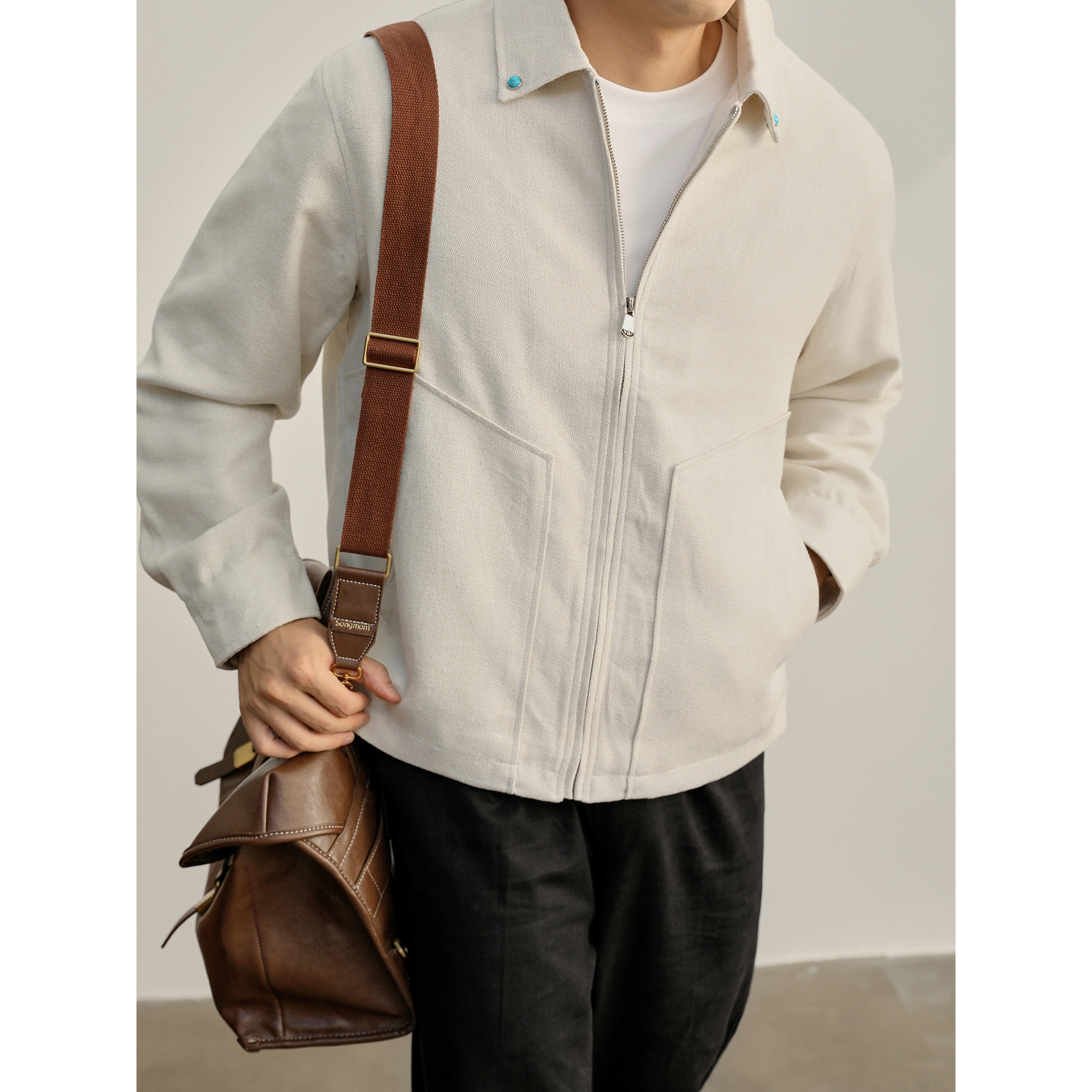 LUUD 轻奢气质编织肌理外套男士结构线口袋绿宝石钉扣小香风夹克,淘宝优惠券,粉丝福利购,淘宝优惠卷