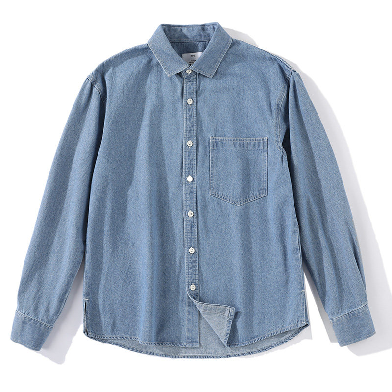 LUUD 春秋薄款牛仔布翻外套男韩风净色休闲长袖微宽复古衬衫上衣,淘宝优惠券,粉丝福利购,淘宝优惠卷