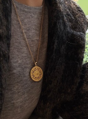 通体925纯银八宝罗盘项链新中式设计黑色皮绳小众毛衣链