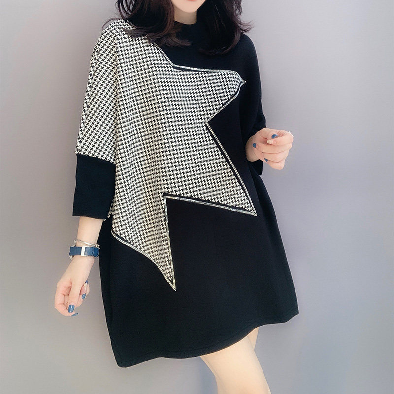 黑色宽松直筒中长款连衣裙针织裙子 bobowaltz连衣裙