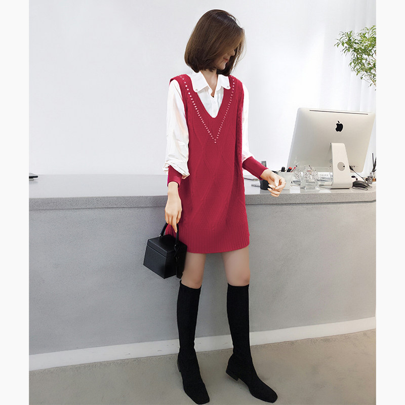 红色新年宽松毛衣裙时尚欧货连衣裙 bobowaltz连衣裙