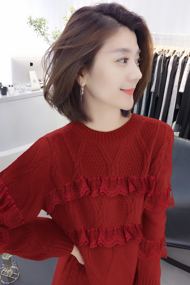 设计感小众毛衣裙荷叶边拼接长袖 bobowaltz连衣裙