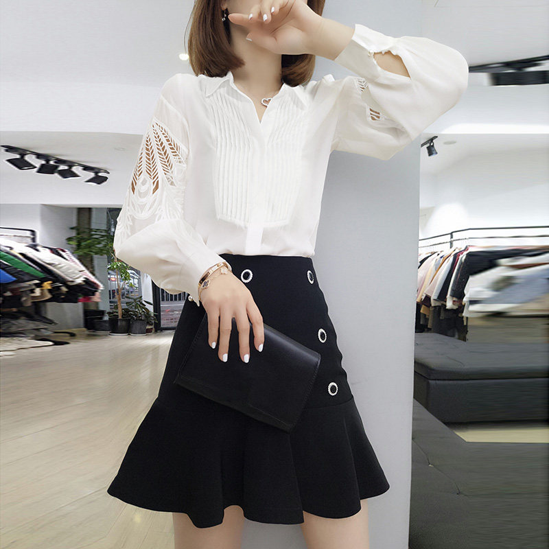 港风白色镂空收腰休闲女装2022衬衫 bobowaltz衬衫