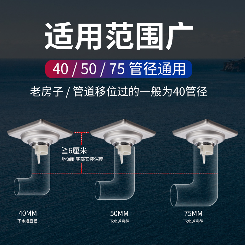 官方正品专卖店潜水艇不锈钢地漏防臭器浴室卫生间洗衣机专用圆形 - 图1