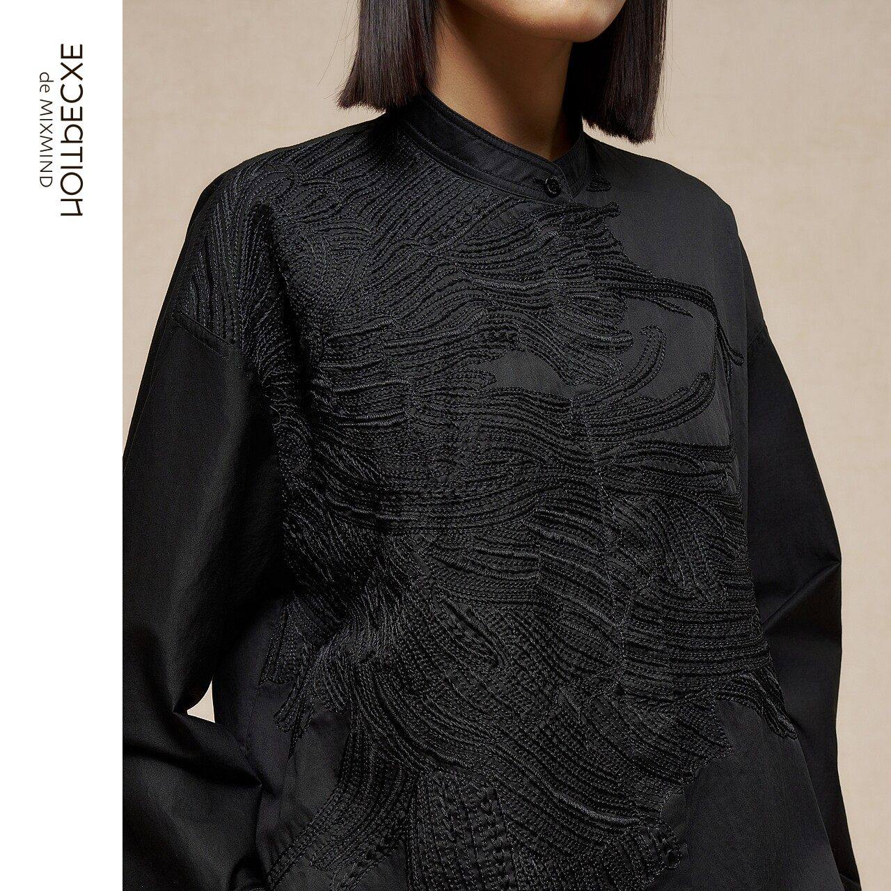 EXCEPTION例外女装2024春季新款衬衫瑾觅棉裁片绣花新中式开衫女 - 图2