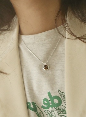 未晚纯银黑玛瑙虎眼石圆形项链