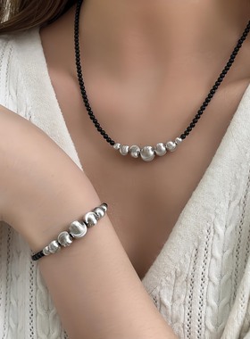 未晚纯银女几何图形项链手链套装