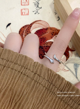 极简S925银个性狐狸戒指女三生三世灵狐食指戒开口指环轻奢高级感