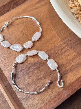 未晚女纯银巴洛克珍珠半镯手链