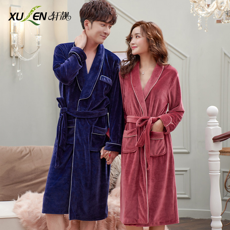 海岛绒情侣秋冬长款冬男士睡袍 轩靓睡袍/浴袍