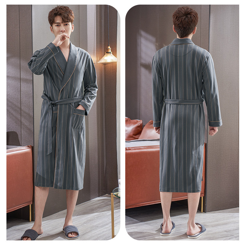 男春秋纯棉长袖长款连体一体式睡袍 轩靓睡袍/浴袍