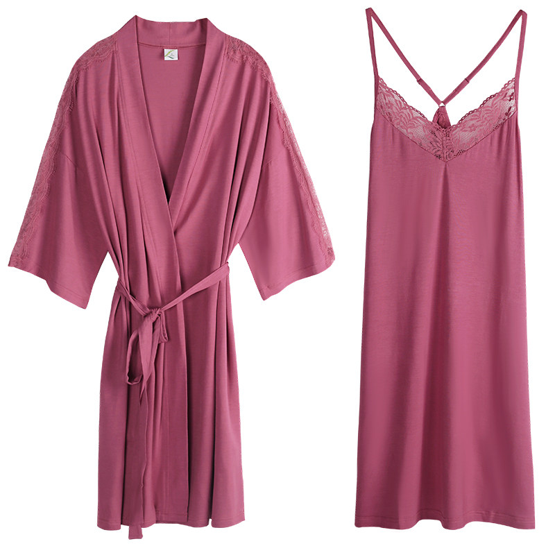 莫代尔夏季性感吊带睡衣裙蕾丝睡袍 轩靓睡衣/家居服套装