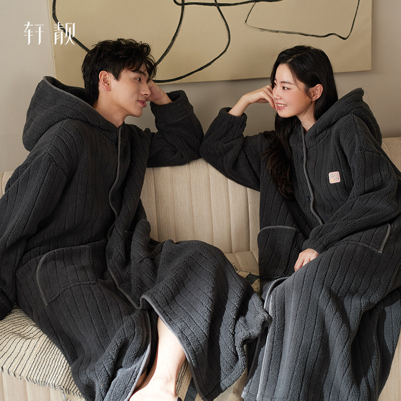 轩靓【抗静电】仿羊羔绒情侣连帽睡袍女冬季加厚睡衣可外穿男浴袍,淘宝优惠券,粉丝福利购,淘宝优惠卷
