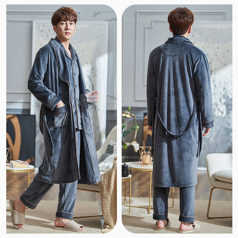 男秋冬季珊瑚绒宽松长款浴袍 轩靓睡袍/浴袍