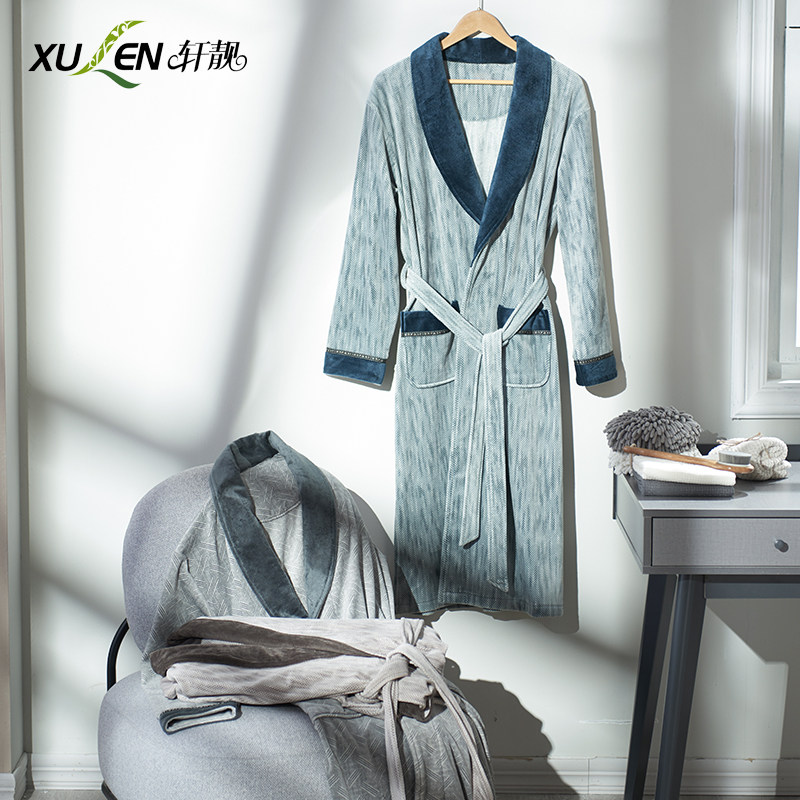 法兰绒睡袍男士冬季保暖睡衣 轩靓睡袍/浴袍