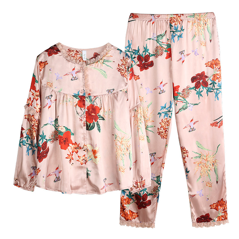 冰丝春秋宽松加肥蕾丝花边中年睡衣 轩靓睡衣/家居服套装