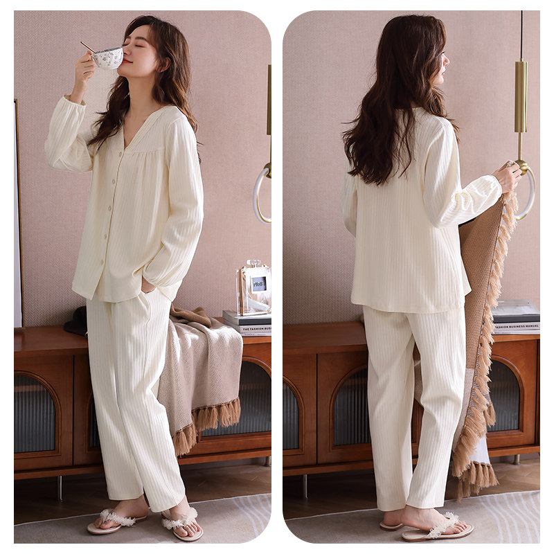 2022新款白色春秋季纯棉长袖感睡衣 轩靓睡衣/家居服套装