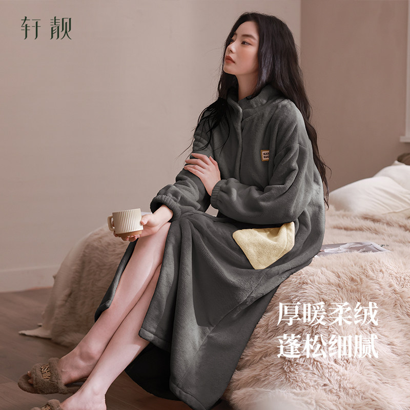 轩靓【抗静电】法兰绒睡袍女冬加绒加厚睡衣睡裙可外穿浴袍家居服,淘宝优惠券,粉丝福利购,淘宝优惠卷