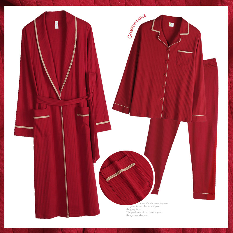 新娘晨袍春秋款男士红色结婚睡衣 轩靓睡袍/浴袍