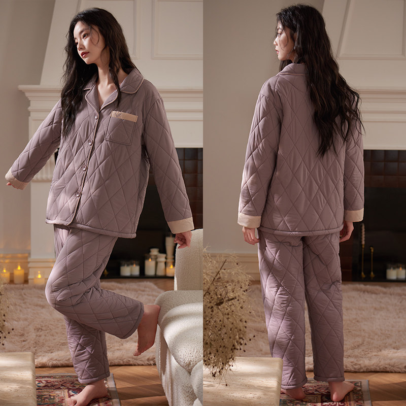 轩靓加绒保暖睡衣女冬季三层夹棉防水防风抗静电可外穿家居服套装,淘宝优惠券,粉丝福利购,淘宝优惠卷