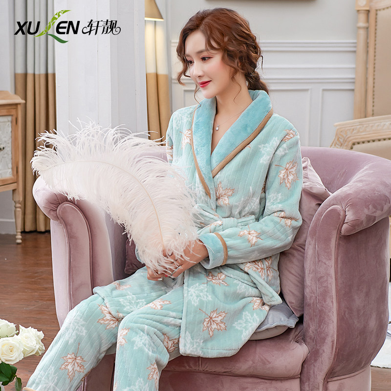秋冬季冬天法兰绒清新珊瑚绒睡衣 轩靓睡衣/家居服套装