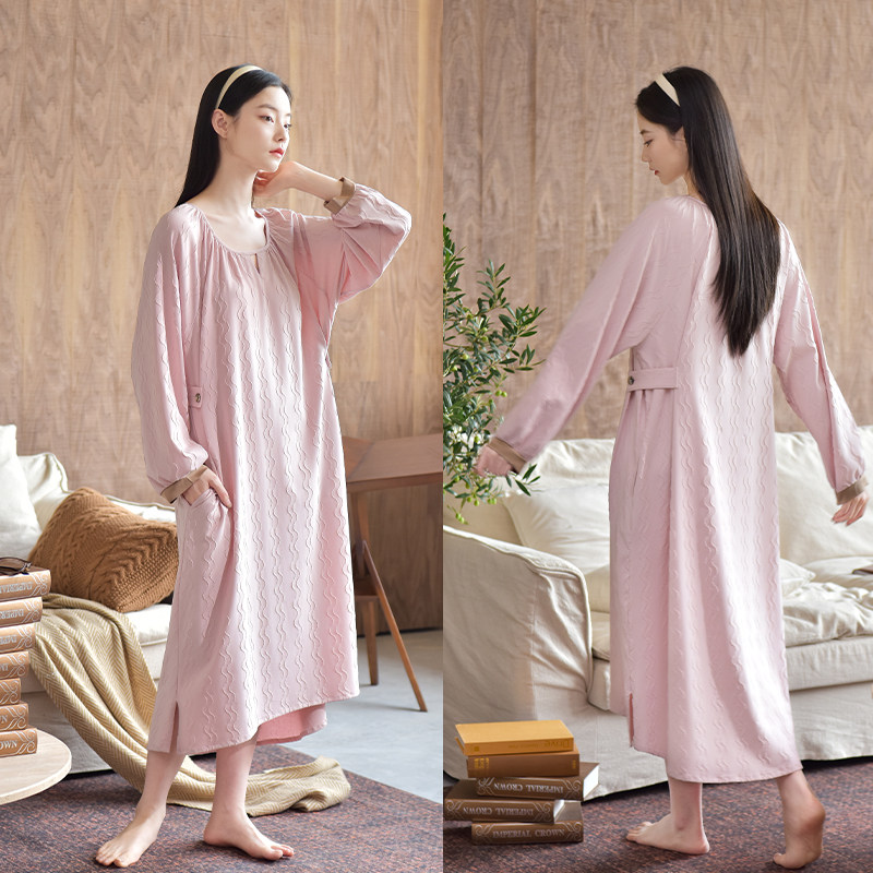 轩靓睡裙女士春秋款纯棉长袖睡衣慵懒风高级感超长裙家居服连衣裙,淘宝优惠券,粉丝福利购,淘宝优惠卷