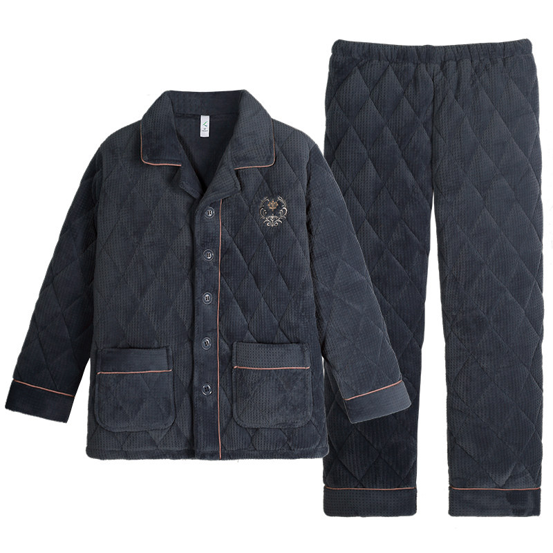 男士冬季加绒冬天三层夹棉袄睡衣 轩靓睡衣/家居服套装