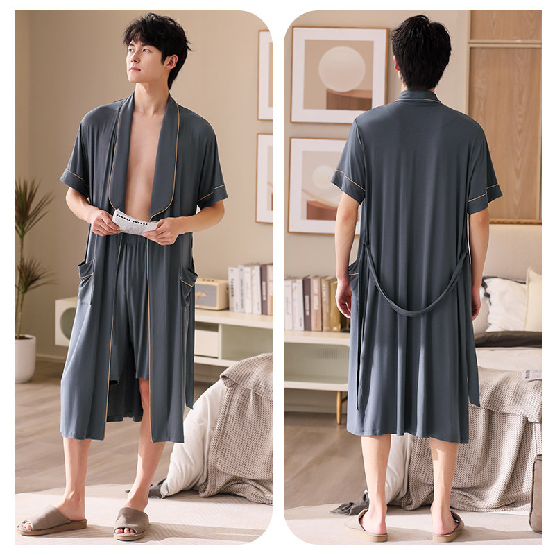 睡袍男士夏季薄款莫代尔短袖浴袍短裤两件套日式和服一体式家居服,淘宝优惠券,粉丝福利购,淘宝优惠卷
