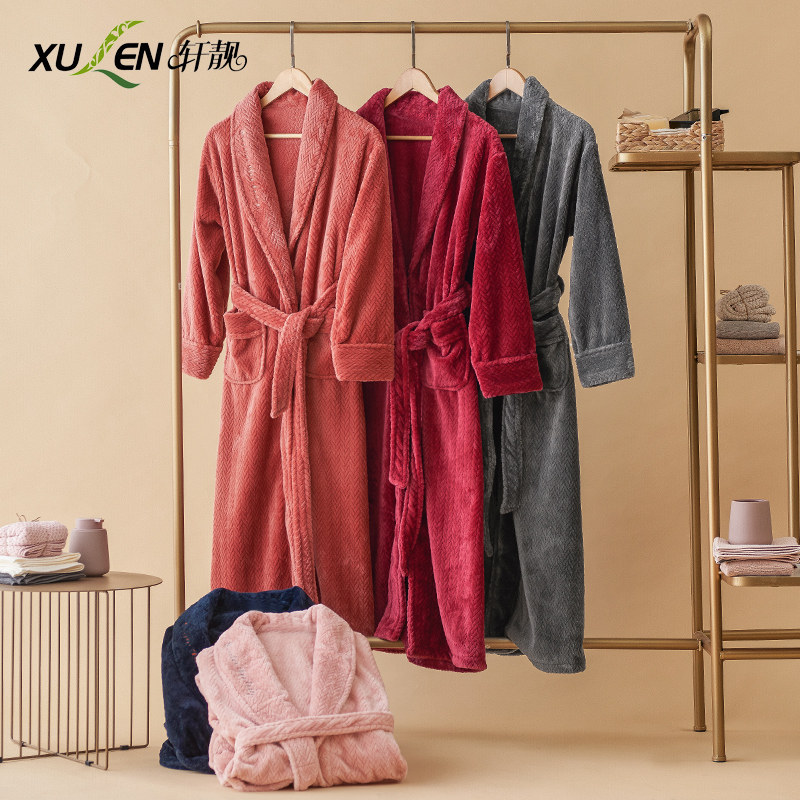 珊瑚绒秋冬季超长款拖地女睡衣 轩靓睡袍/浴袍