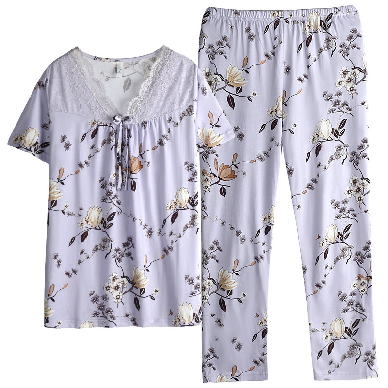 夏季纯棉短袖长裤加大码睡衣 轩靓睡衣/家居服套装