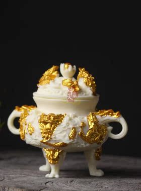 象牙果九龙香炉摆件工艺品