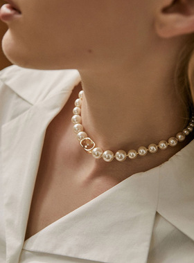 欧美复古珍珠项链女轻奢小众设计感颈链气质串珠锁骨链配饰品