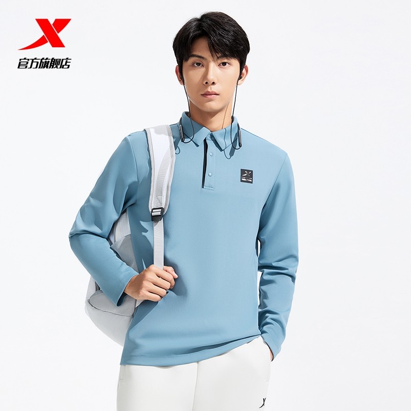 特步长袖POLO衫男2025年秋季新款男装运动服健身长袖T恤翻领卫衣,淘宝优惠券,粉丝福利购,淘宝优惠卷