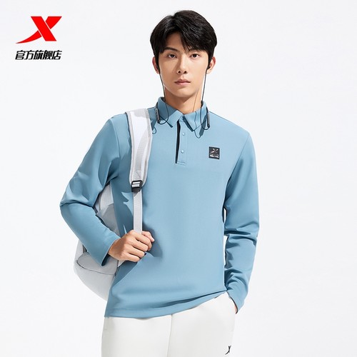 特步长袖POLO衫男2025年秋季新款男装运动服健身长袖T恤翻领卫衣 - 图2
