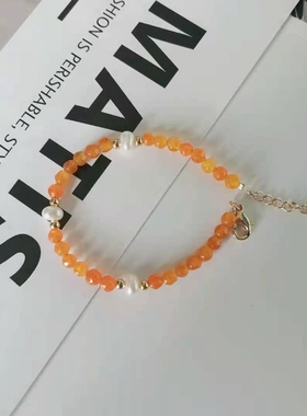 天然淡水珍珠刻面玛瑙手链可调节