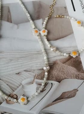 天然淡水珍珠极细项链蝶贝鸡蛋花锁骨链小清新百搭