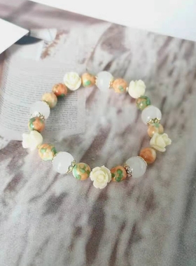 玫瑰花手链雨彩石串珠原创设计