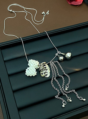 韩国时尚珍珠蝴蝶结手工流苏项链