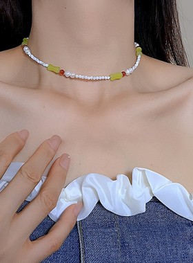 小众设计玉石竹节天然淡水珍珠项