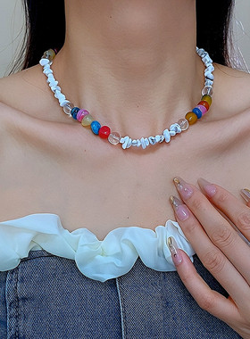 彩色串珠项链海边锁骨链小众度假