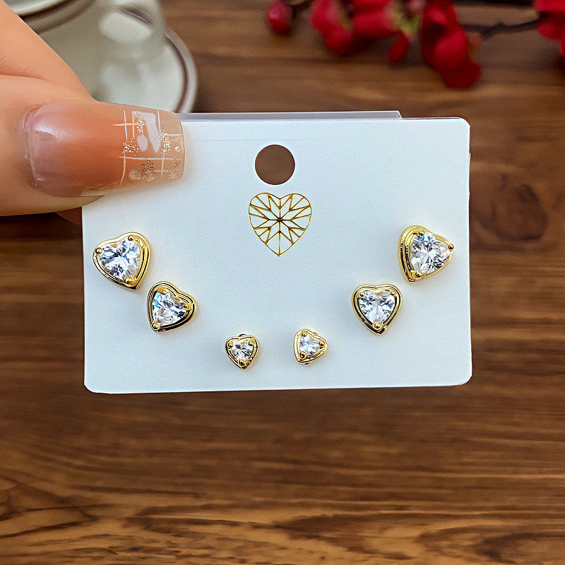 跨境真金电镀甜美简约锆石爱心耳环时尚气质OL通勤耳钉高级感耳饰,淘宝优惠券,粉丝福利购,淘宝优惠卷