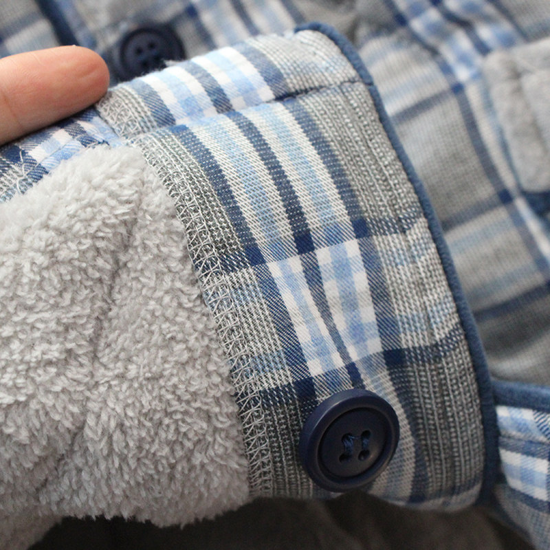 纯棉夹棉男士睡衣冬季三层珊瑚绒加厚加绒格子大码家居服两件套装,淘宝优惠券,粉丝福利购,淘宝优惠卷