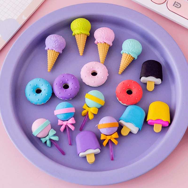 AXYB 4 Pcs Premium Novelty Pencil Eraser Ice Cream/Lollipoo/-图3