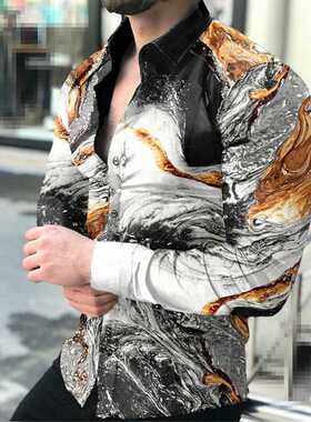 Fashion Luxury Social Men Shirts Turn-down Collar Buttoned S