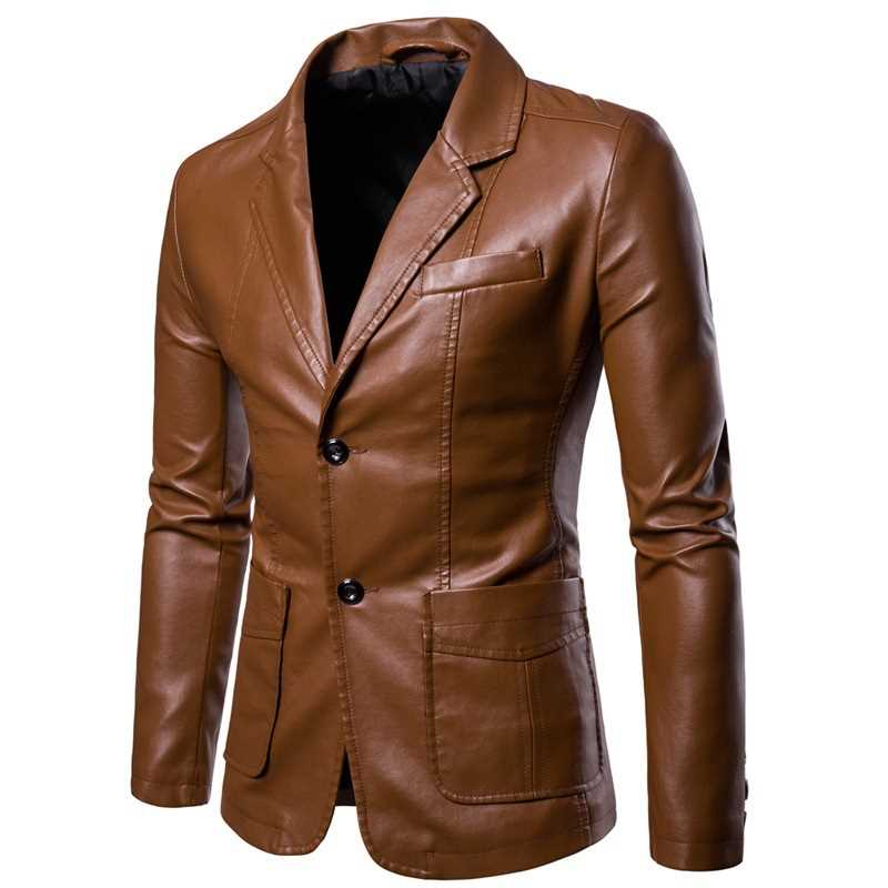 2022 Spring Autumn Fashion New Men's Casual Lapel Leather Dr - 图1