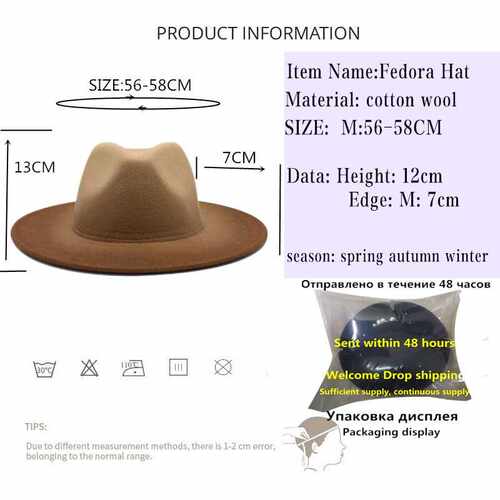 New Two-color gradient Wool Felt Fedora Hats with Thin Belt - 图1