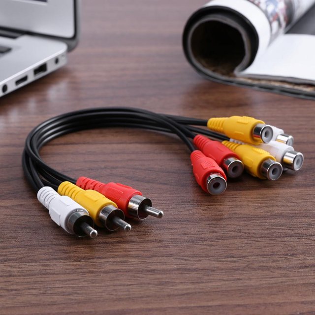 Black Audio Video Cable 25cm 3RCA Male Jack to 6RCA Female P - 图1