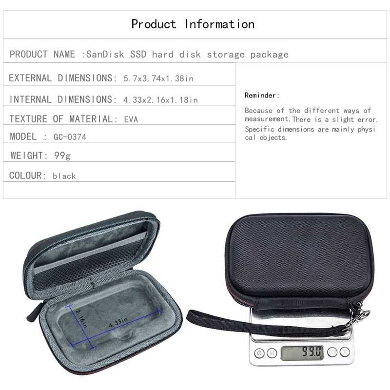 Portable Travel Storage Bag EVA Hard Case for Sandisk SSD H - 图0