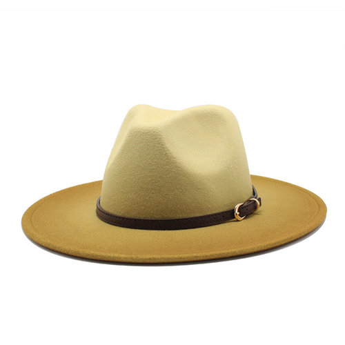 New Two-color gradient Wool Felt Fedora Hats with Thin Belt - 图2