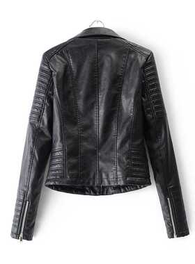 Fashion women's autumn winter motorcycle faux leather jacket
